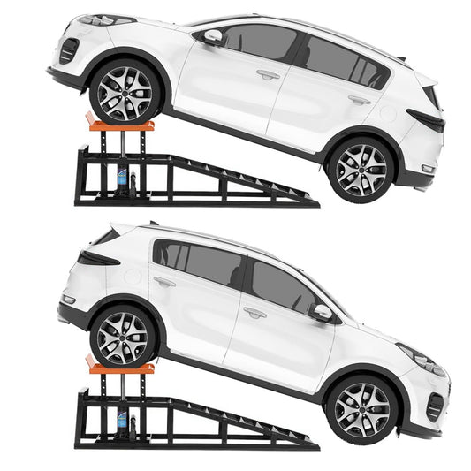 Garvee 5 Ton Hydraulic Car Ramps Heavy Duty Vehicle Lift With Reflective Strips For Night Use Adjustable Height 9.8"-15" Portable Auto Service Ramps Black