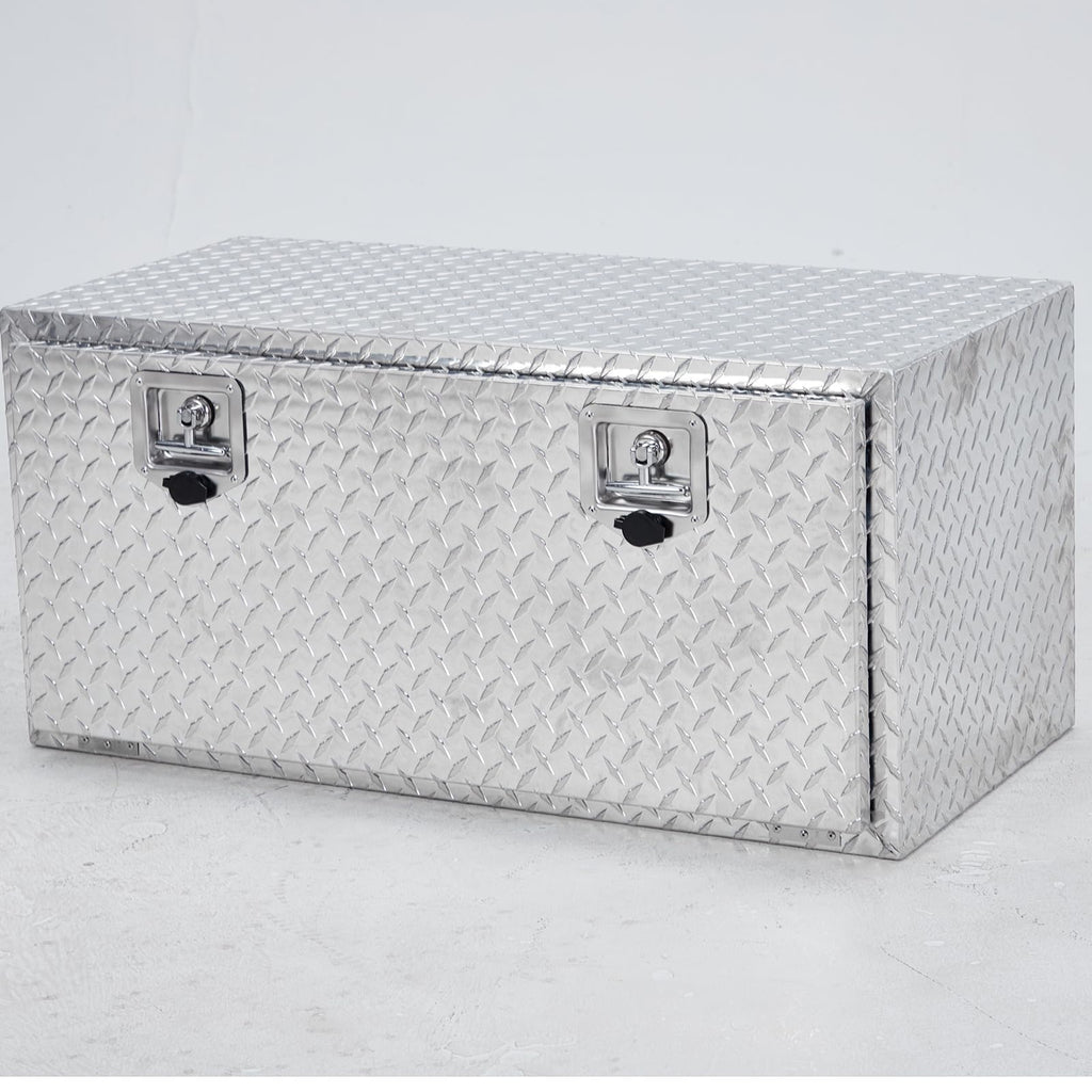 Garvee Aluminum Underbody Truck Box with T-Handle Latch, Waterproof Truck Storage Organizer Chest For Pick Up, RV Trailer, Durable Truck Side Tool Box with a Mesh Pocket-Silver