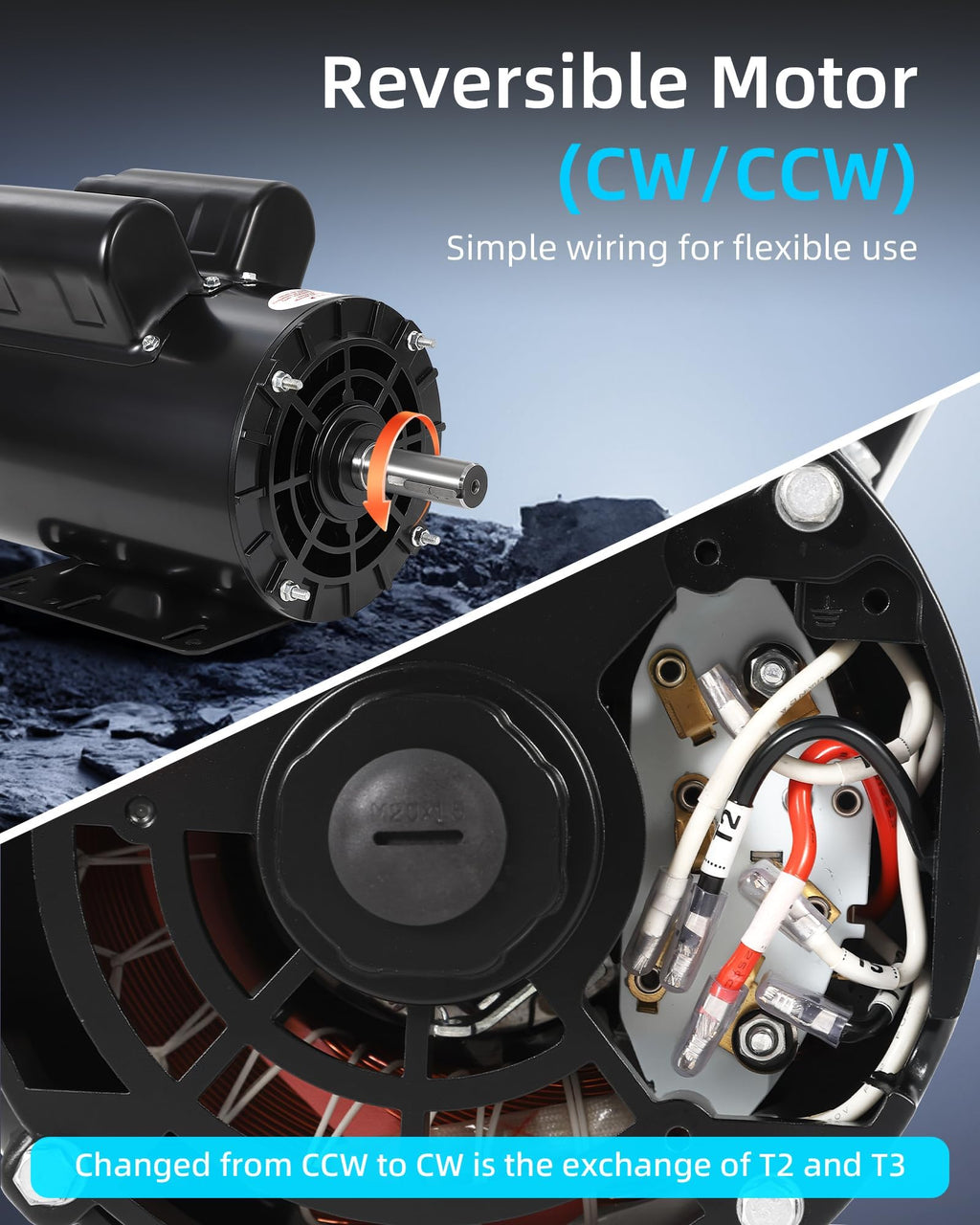 Garvee 3HP Air Compressor Motor 56C Frame Dual Rotation Steel Shell 230V for Pumps & Machinery