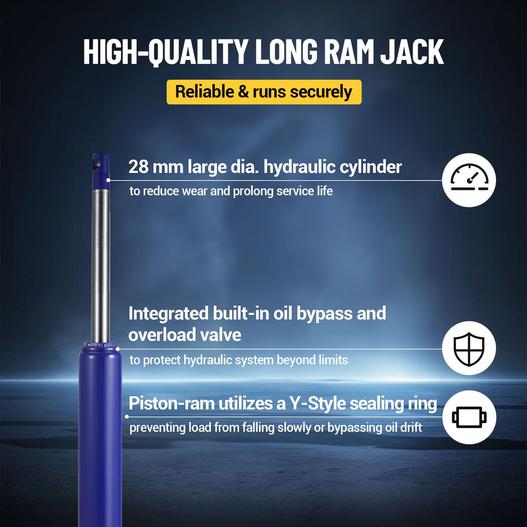 Garvee 8 Ton Hydraulic Long Ram Jack with Single Piston Pump, Flat Base, 24-43.7 Inch Lift for Truck Engine Hoist