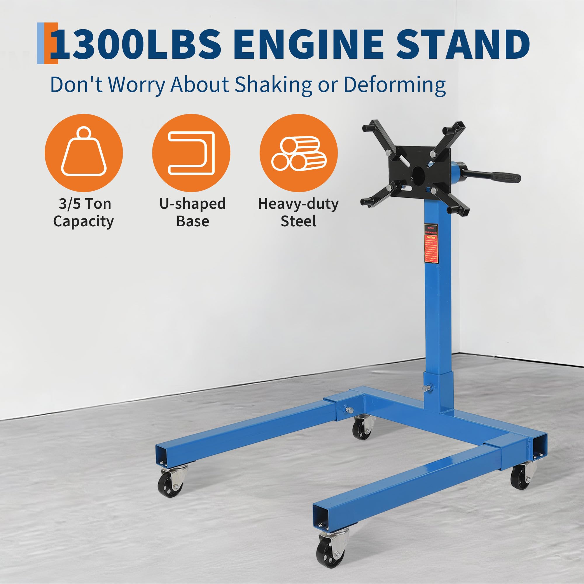 Garvee Engine Stand 1300 LBS Rotating Motor Stand with 360° Rotating Head, Adjustable Arms, Casters for Vehicle Maintenance, Auto Repair, Steel, Black