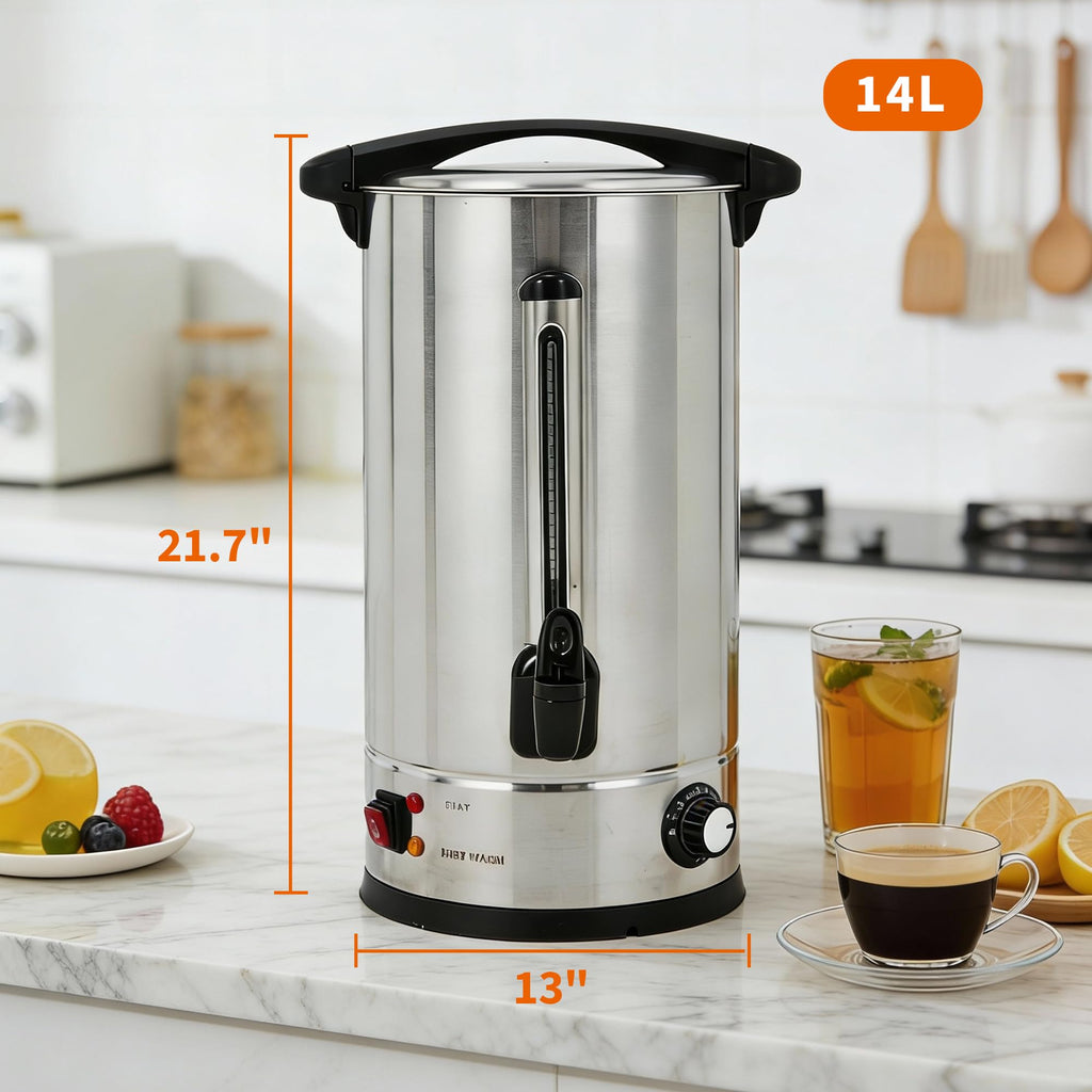 Garvee 14 L/100 Cups Coffee Urn Double Wall Stainless Steel Coffee Maker for Buffet Catering Wedding Gathering Silver