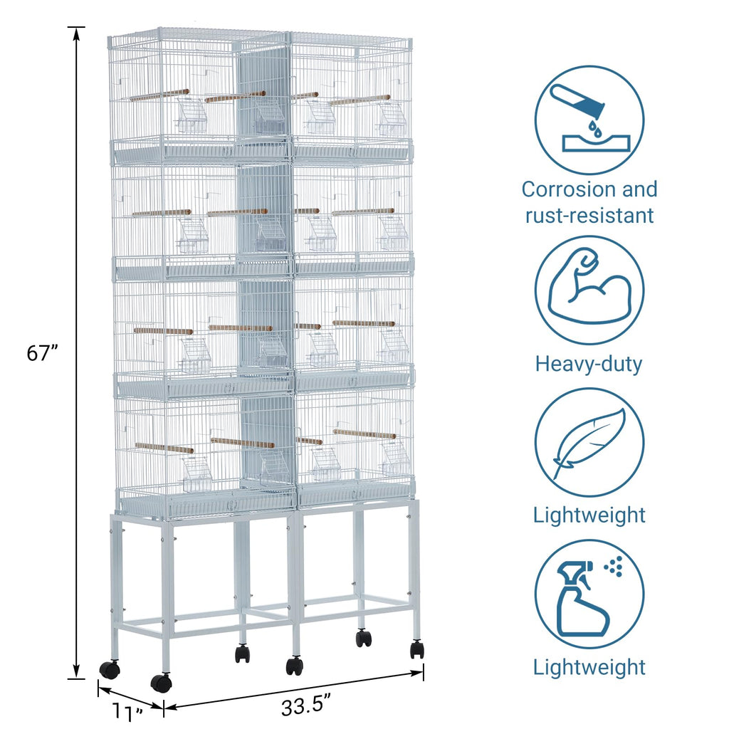 Garvee Extra Large Metal Bird Cage for Mid-Sized Parrots Cockatiels Conures Parakeets Lovebirds Budgie Finch, White, W33.5 x D11 x H67