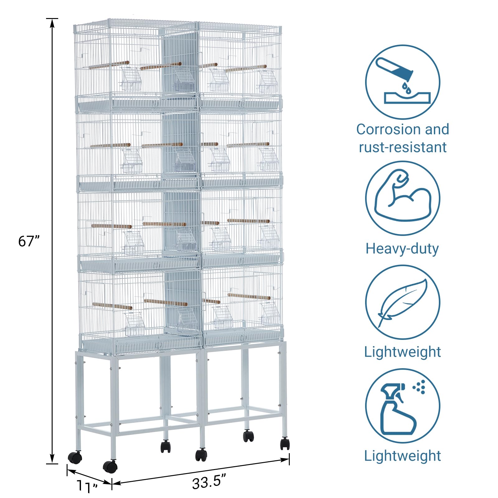 Garvee Extra Large Metal Bird Cage for Mid-Sized Parrots Cockatiels Conures Parakeets Lovebirds Budgie Finch, White, W33.5 x D11 x H67