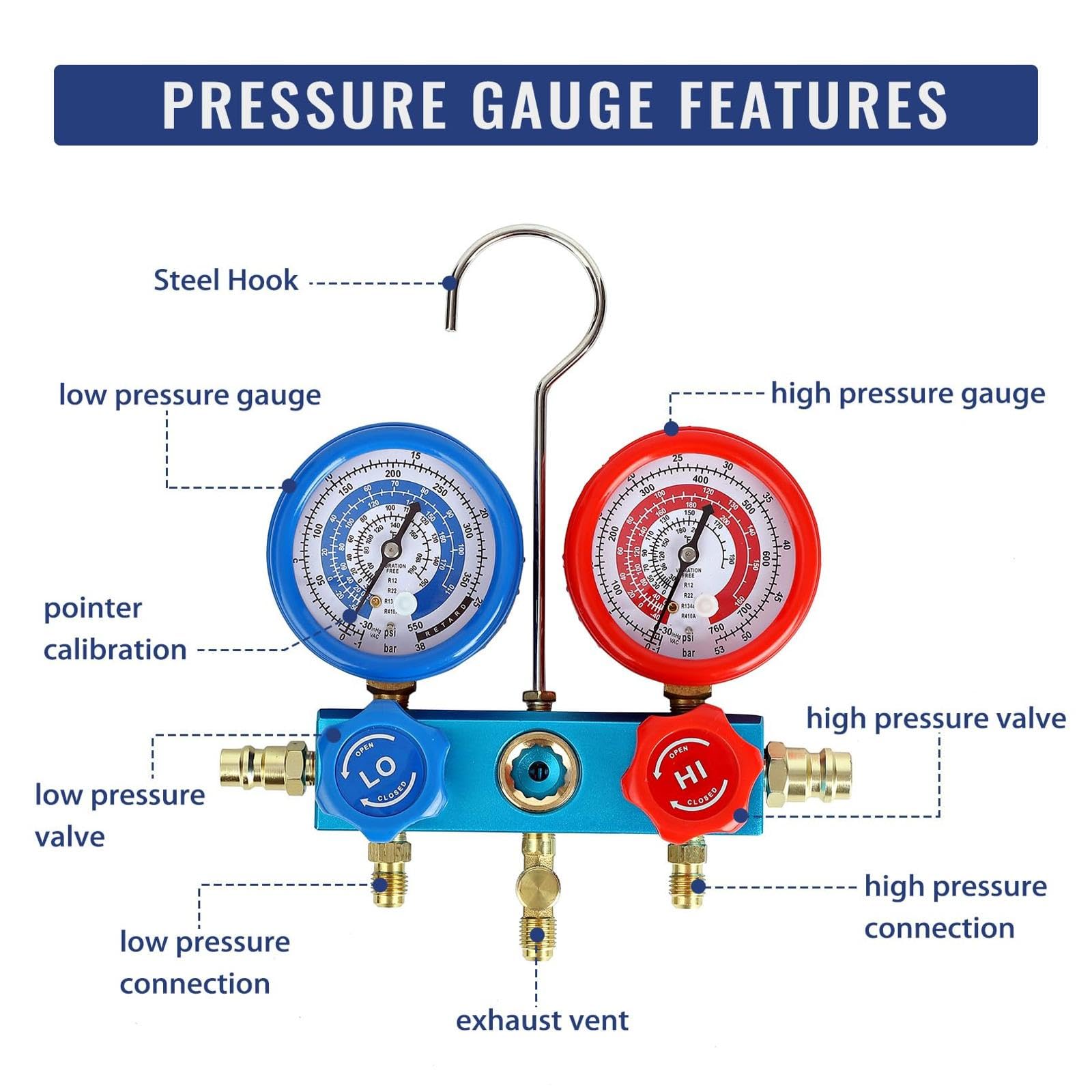 Garvee 110V 1/4 HP 3.5CFM Rotary Vane Vacuum Pump + Manifold Gauge Set + Aluminum Alloy + Brass Fittings + HVAC Refrigeration Recharging + Carry Bag Without Leak Detector