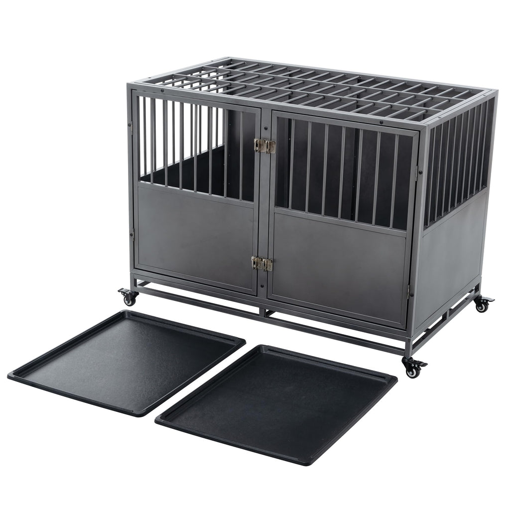 Garvee 48 Inch Heavy-Duty Dog Crate with Double Door Wheels Carbon Steel for Small Medium Large Dogs Silver One Size