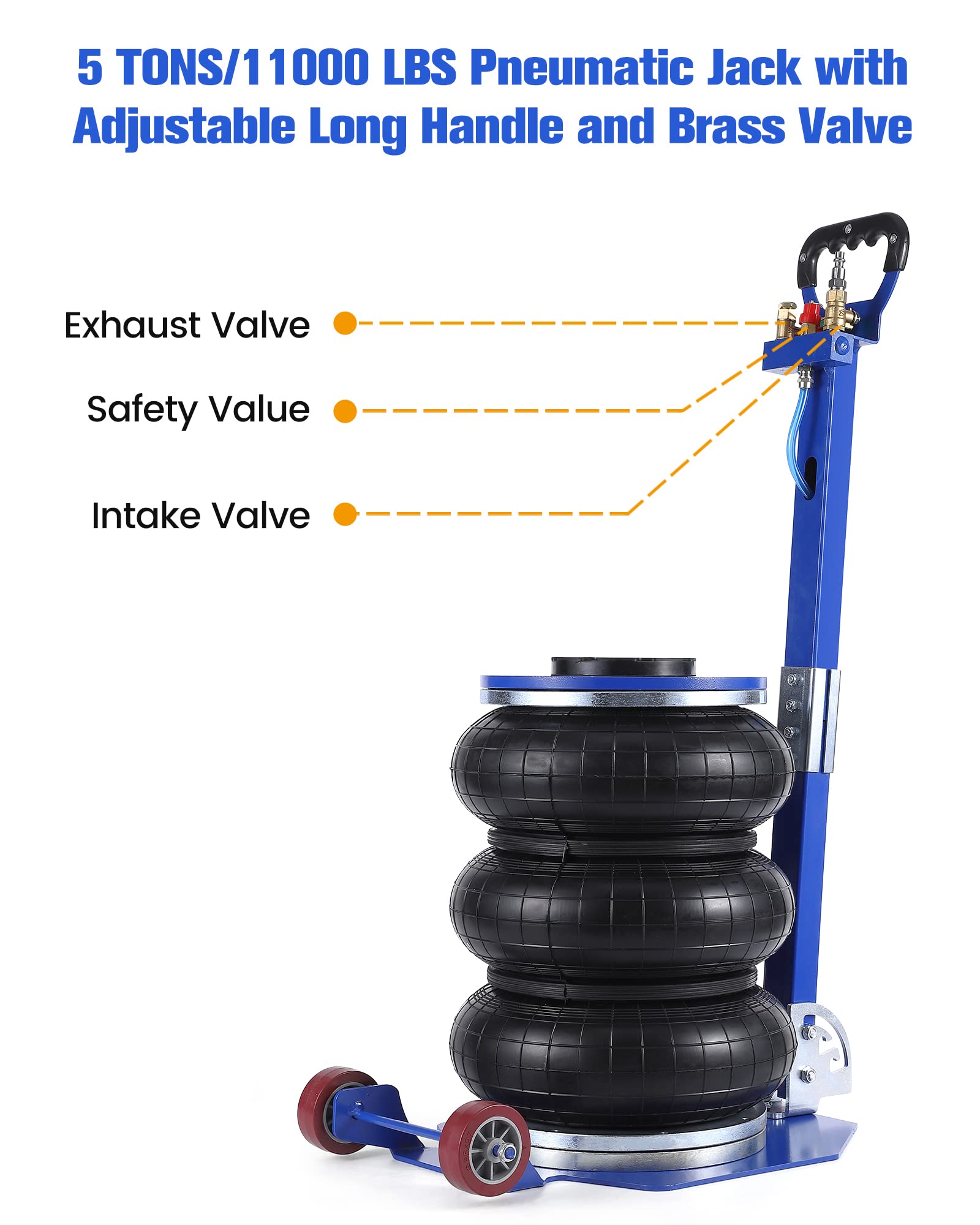 Garvee 11000 lbs Air Jack, Triple Bag, 3-5s Fast Lift, Adjustable Handle