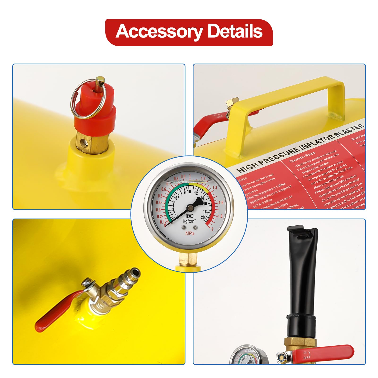 Garvee 5 Gallon Air Tire Bead Seater, Air Tire Seating Blaster Inflator, 85-166PSI Air Tire Bead Blaster with Pressure Gauge & Handle for Car Truck ATV(Yellow)
