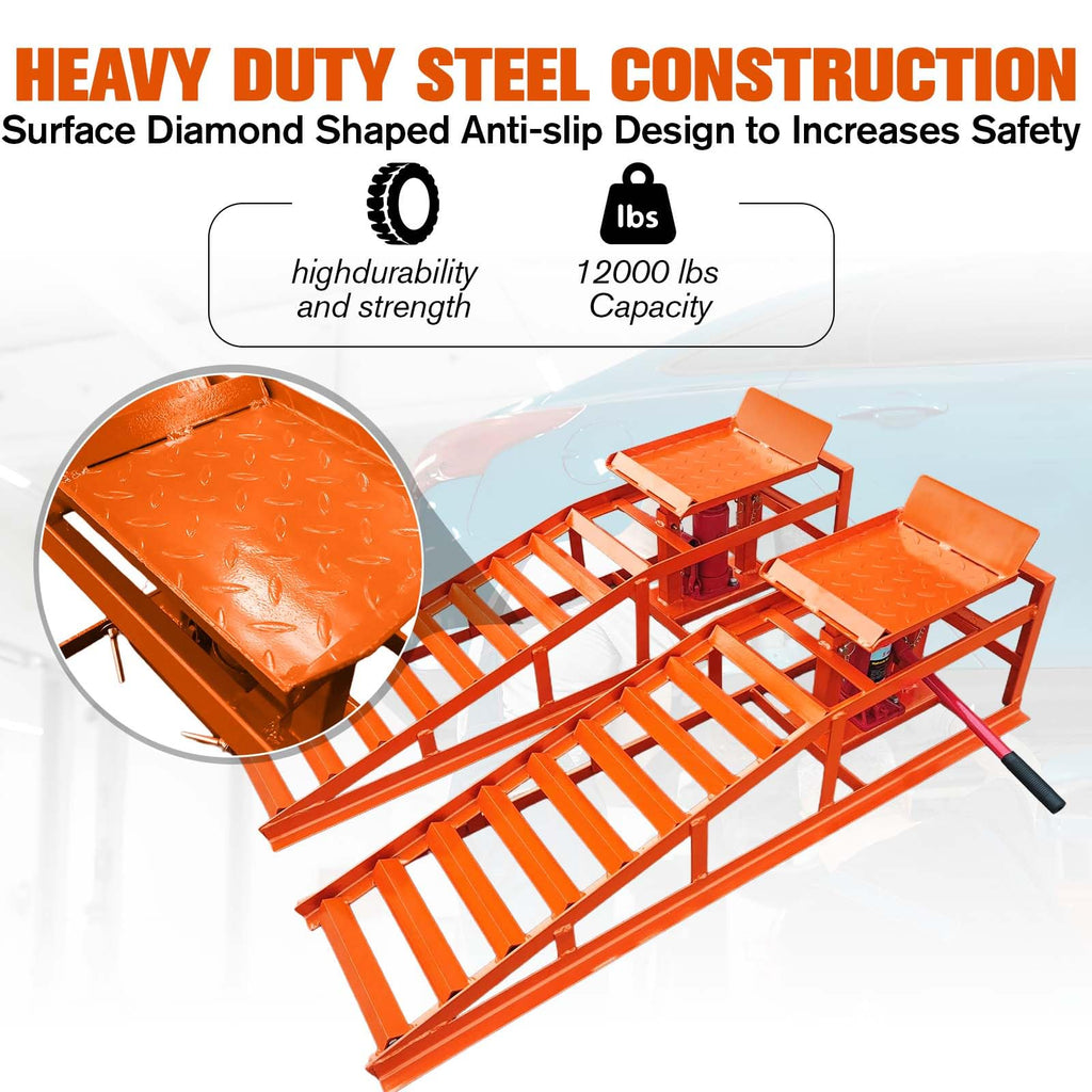 Garvee Car Truck Service Ramps, Heavy Duty Truck Vehicle Lift Ramps, 2 Pack 12000LBS Load Capatity Portable Car Ramps for Oil Changes,Car Lifts for Home Garage,Vehicle Auto Garage Repair (Orange)