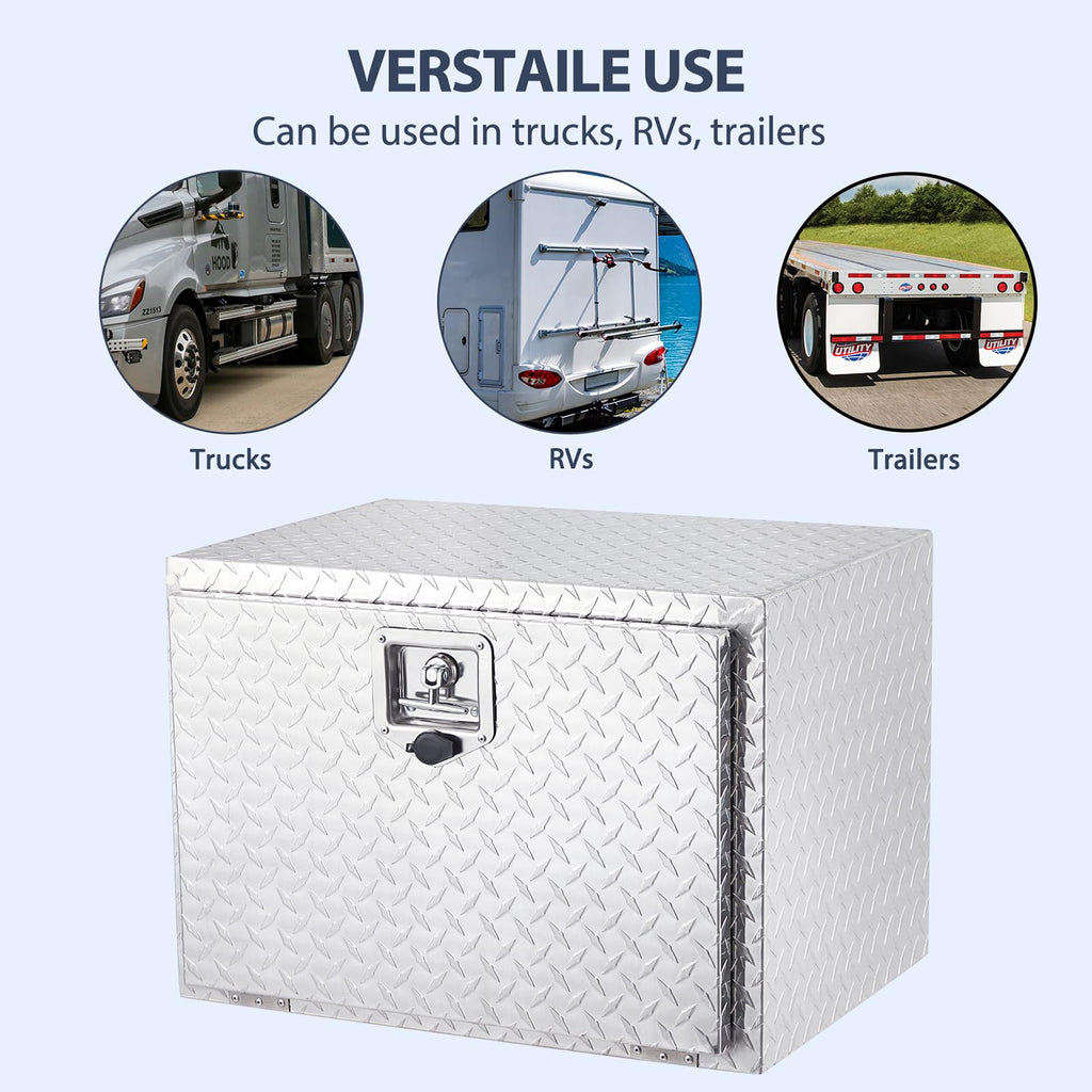 Garvee 24 Inch Heavy Duty Aluminum Tool Underbody Box, Waterproof Truck Storage Organizer Chest, Silver