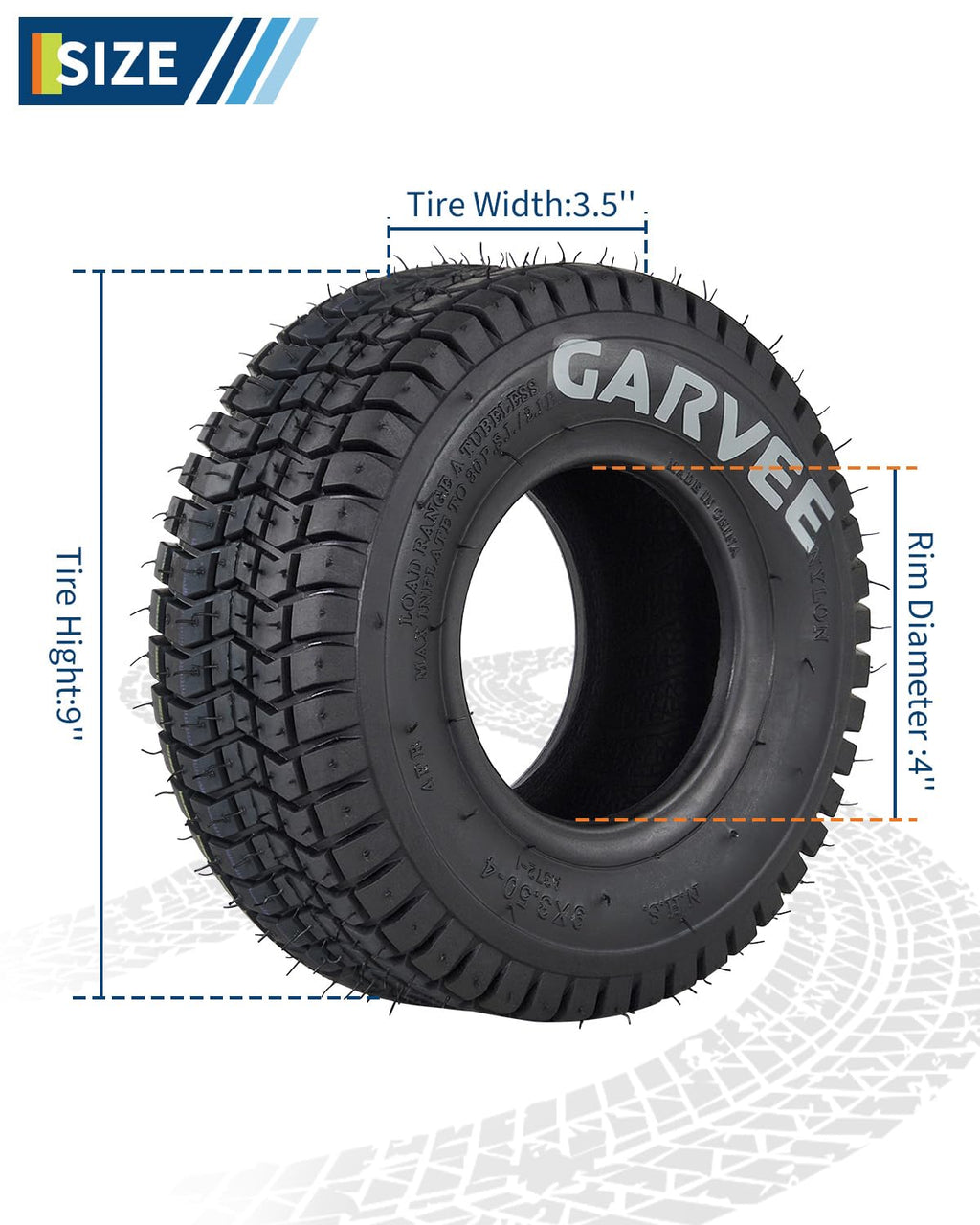 Garvee 2 Pack 9x3.50-4 Lawn Mower Tire V Pattern Tubeless for Lawn Garden Riding Mower Tractor Golf Cart Utility Vehicles 4PR Black
