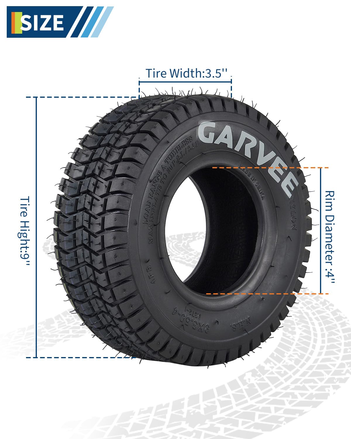 Garvee 2 Pack 9x3.50-4 Lawn Mower Tire V Pattern Tubeless for Lawn Garden Riding Mower Tractor Golf Cart Utility Vehicles 4PR Black