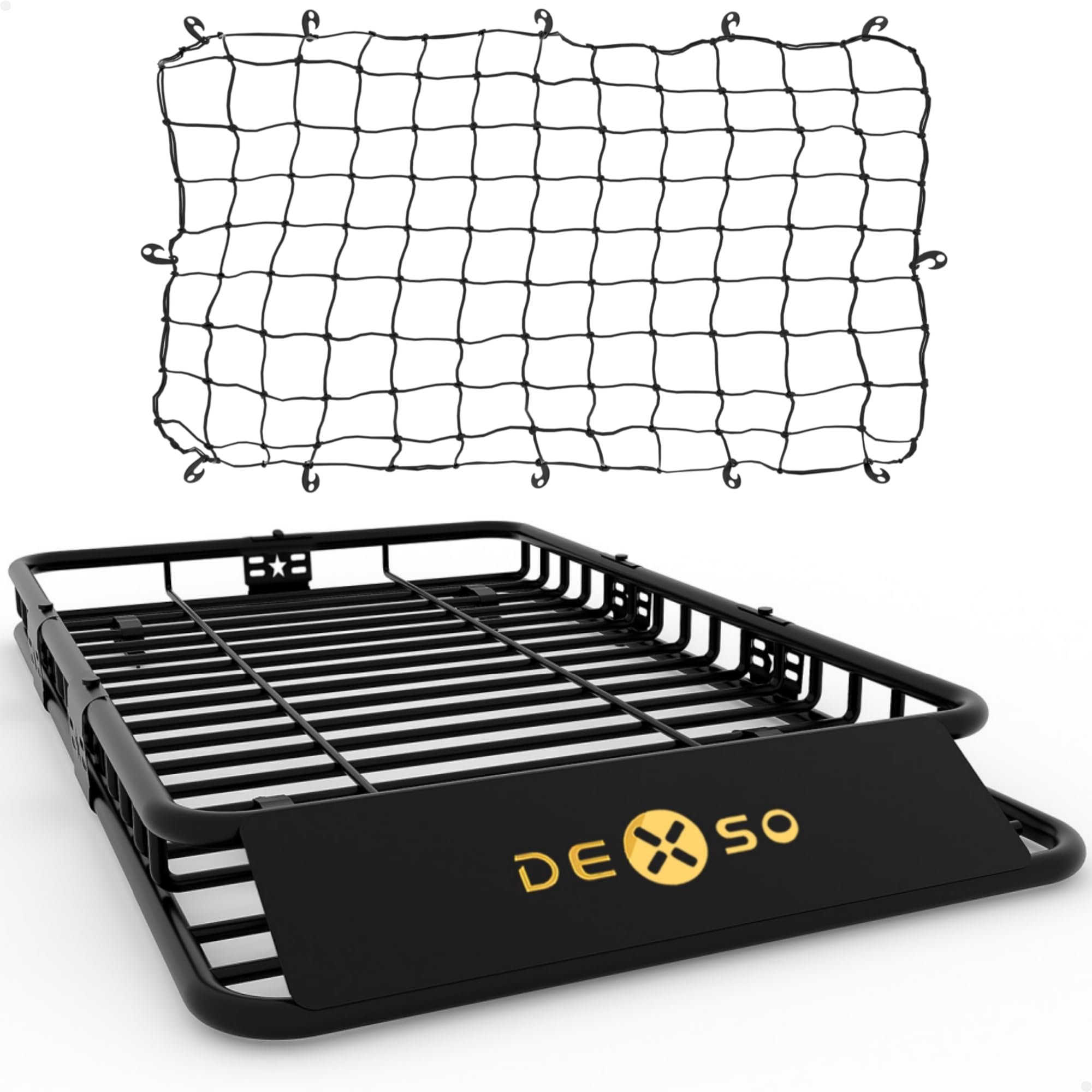 Garvee 64" x 39" x 6" Universal Roof Rack Basket with Cargo Net, Heavy Duty Luggage Holder for SUVs, Trucks, Vehicles, Black