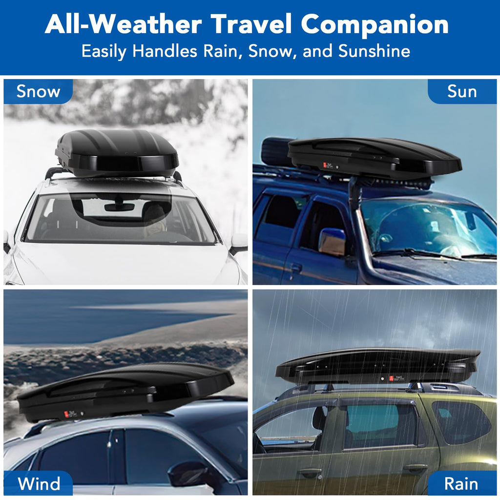 Garvee 69 Inch Rooftop Cargo Box Carrier 17 Cubic Ft Hard Shell Waterproof Storage Dual Side Opening Black