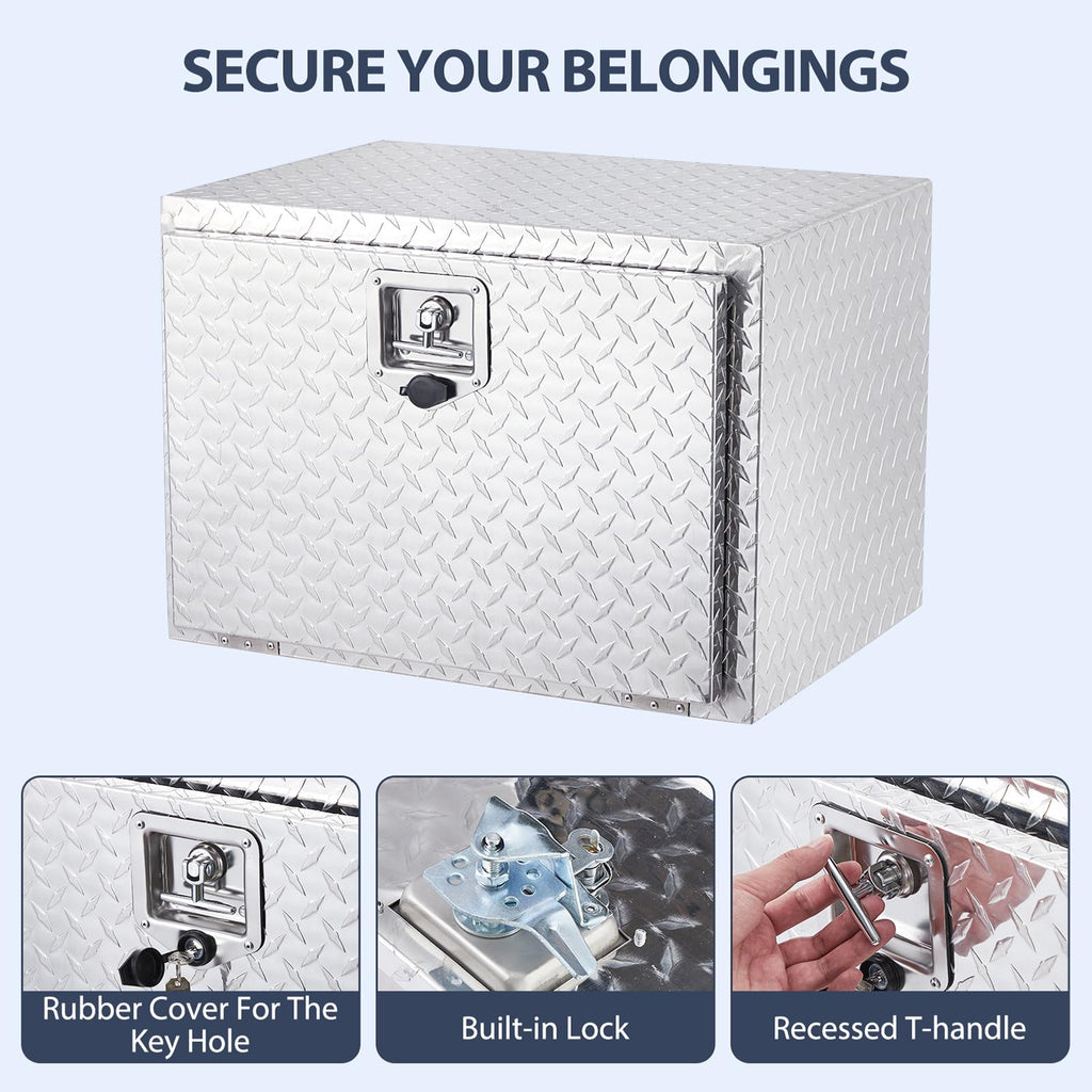 Garvee 24 Inch Heavy Duty Aluminum Tool Underbody Box, Waterproof Truck Storage Organizer Chest, Silver