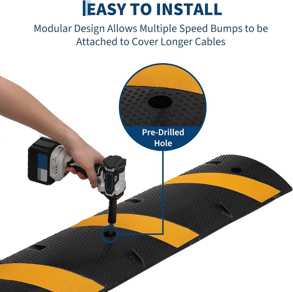 Garvee Rubber Speed Bump 6 Feet Heavy Duty 25000 Lbs Capacity Modular Driveway Asphalt Concrete Gravel Road Black Yellow