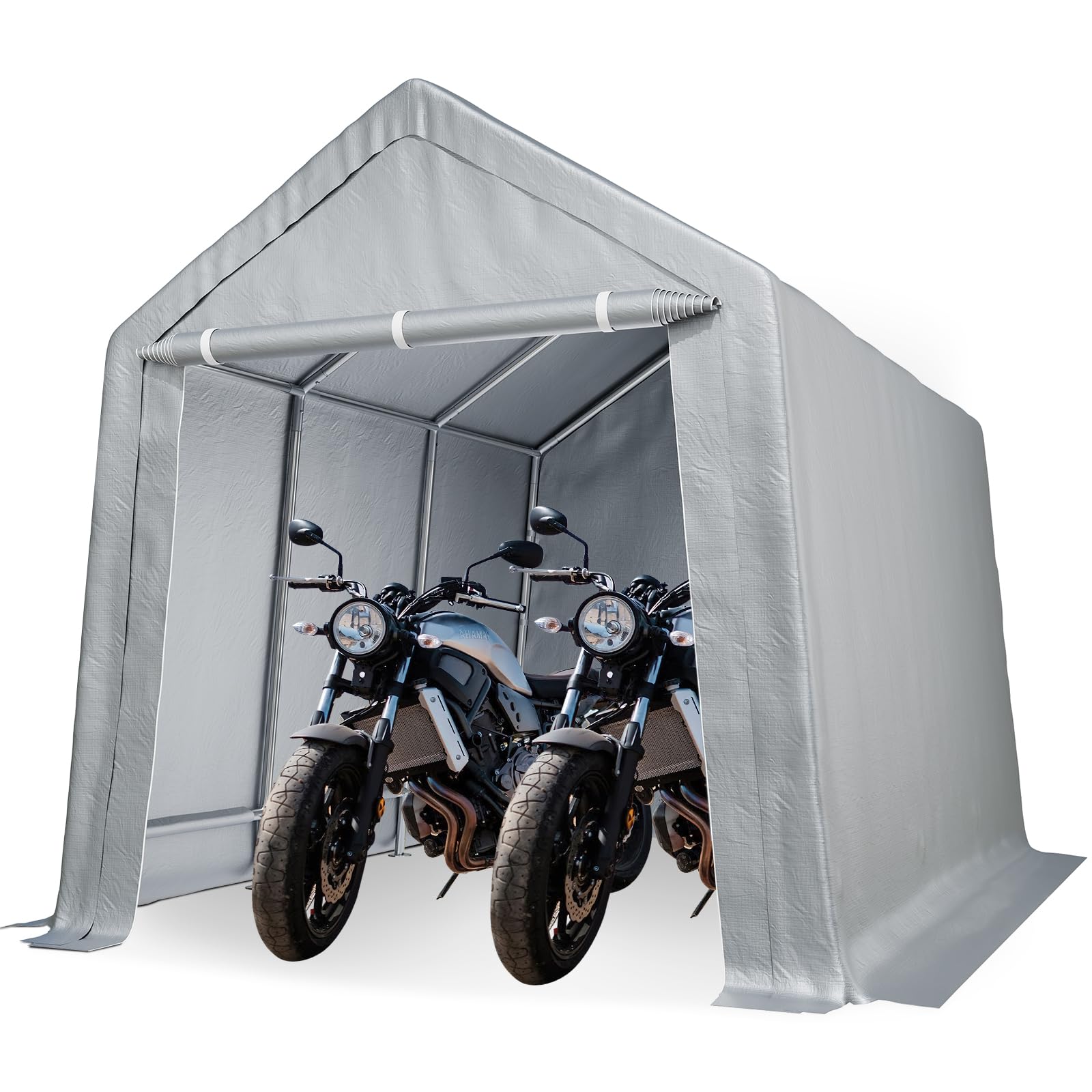 Garvee 8'x14' Portable Shed, Outdoor Storage Shelter with Metal Frame, Waterproof, Grey
