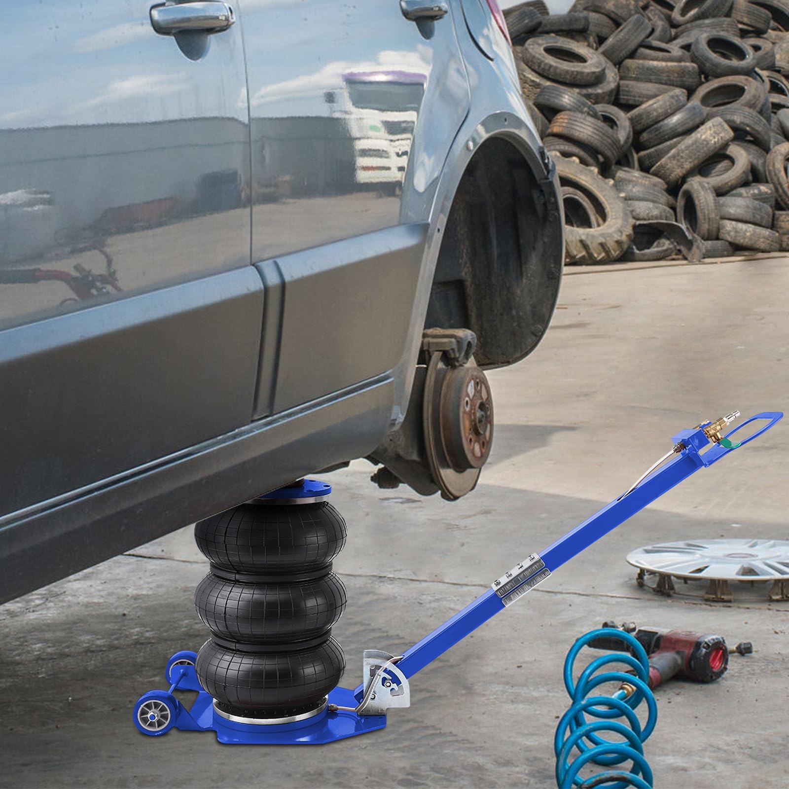 Garvee Air Bag Jack, 5 Ton/11000 lbs Triple Bag Air Jack, Portable Air Bag Jack Lift up to 17.7 inch/450 mm, Pneumatic Jack With Adjustable Long Handles, Airbag Jack For Cars Home Garage Repair, Blue