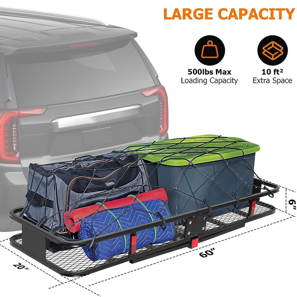 Garvee 60x20x6 Inch 500lb Capacity Folding Cargo Basket , Hitch Mount