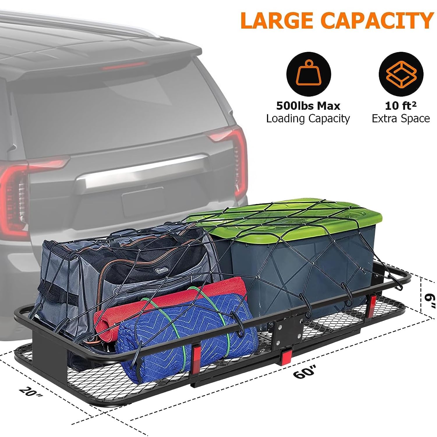 Garvee 60x20x6 Inch 500lb Capacity Folding Cargo Basket , Hitch Mount