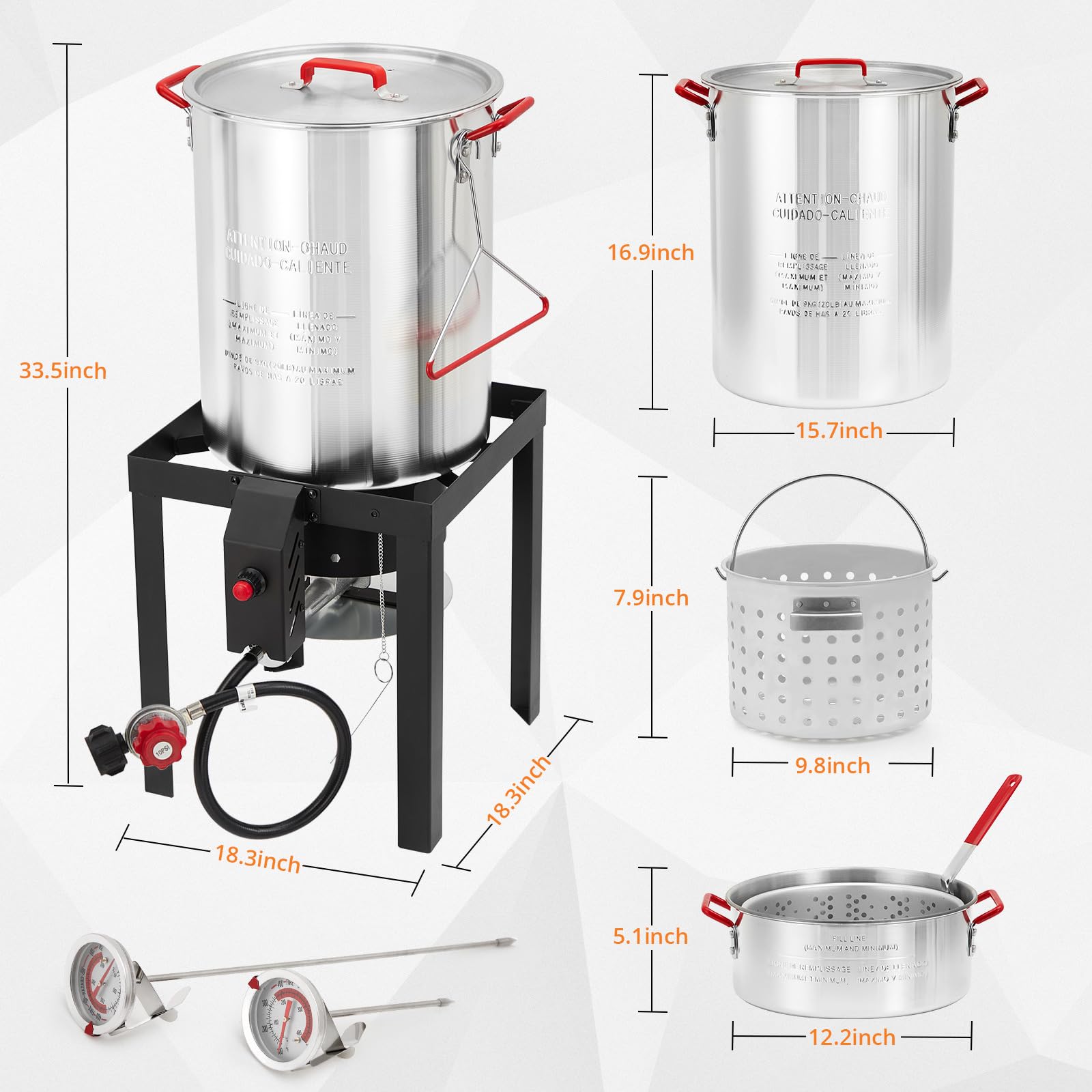 Garvee 30 Qt Turkey Deep Fryer & 10 Qt Fish Fryer Kit - Aluminum Crawfish Boiler Pot with 38,000 BTU Outdoor Propane Burner, Thermometer & Turkey Rack