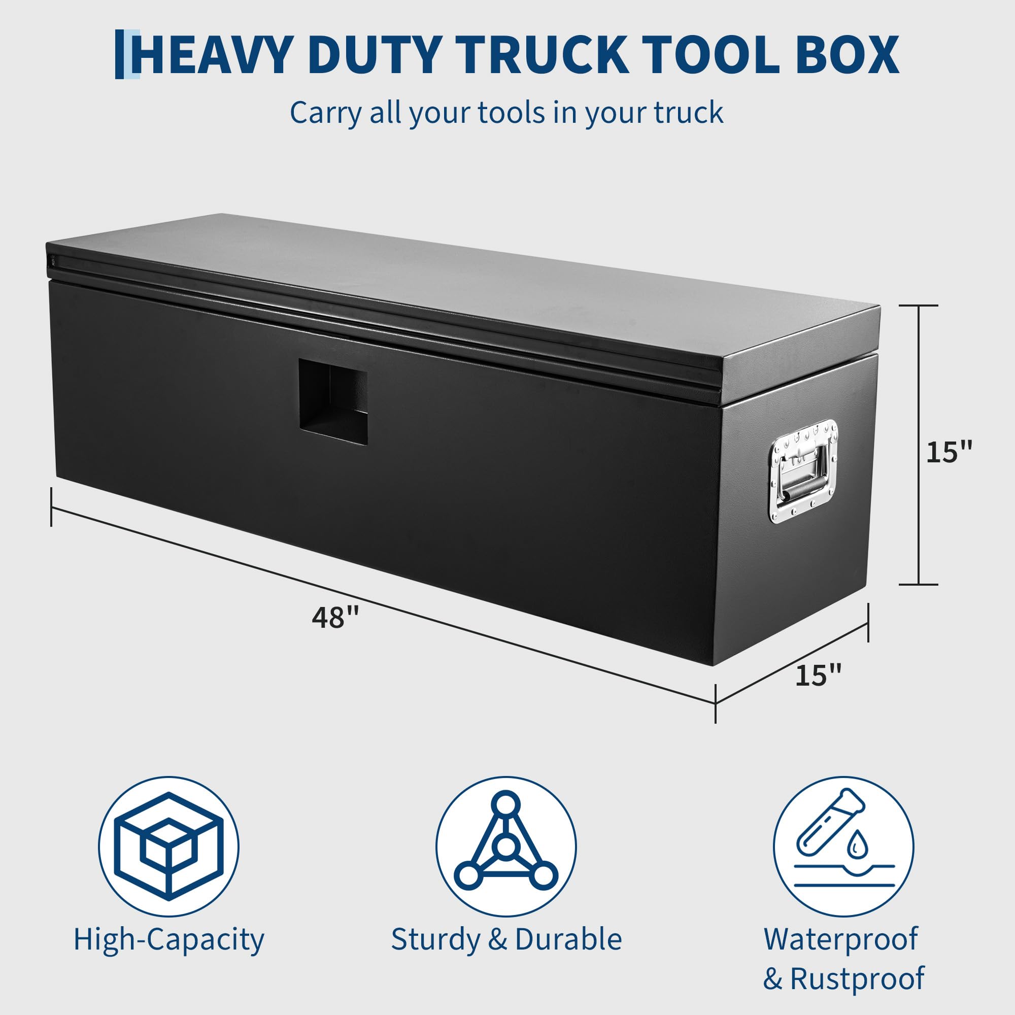 Garvee 48"x15" Heavy Duty Truck Tool Box with Dual Hydraulic Levers, for Pickup Bed, Garage & Workshop, Black