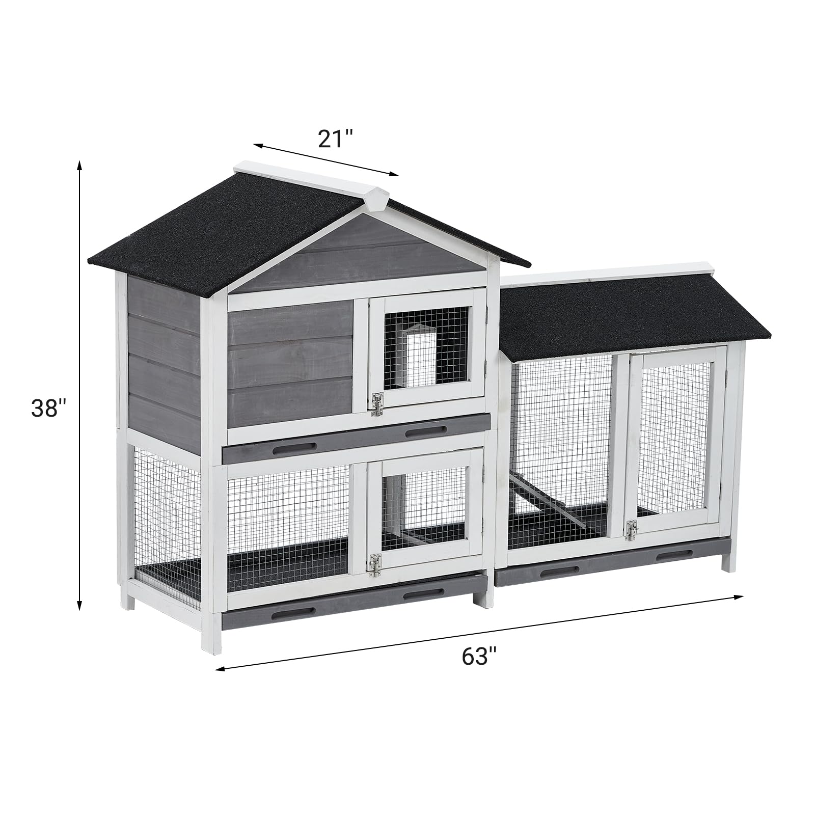 Garvee  Two Floors 63" Wooden Outdoor Indoor Roof Waterproof Bunny Hutch Rabbit Cage Guinea Pig Coop PET House for Small to Medium Animals with Stairs and Cleaning Tray