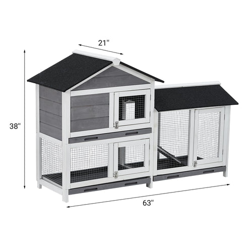 Garvee  Two Floors 63" Wooden Outdoor Indoor Roof Waterproof Bunny Hutch Rabbit Cage Guinea Pig Coop PET House for Small to Medium Animals with Stairs and Cleaning Tray