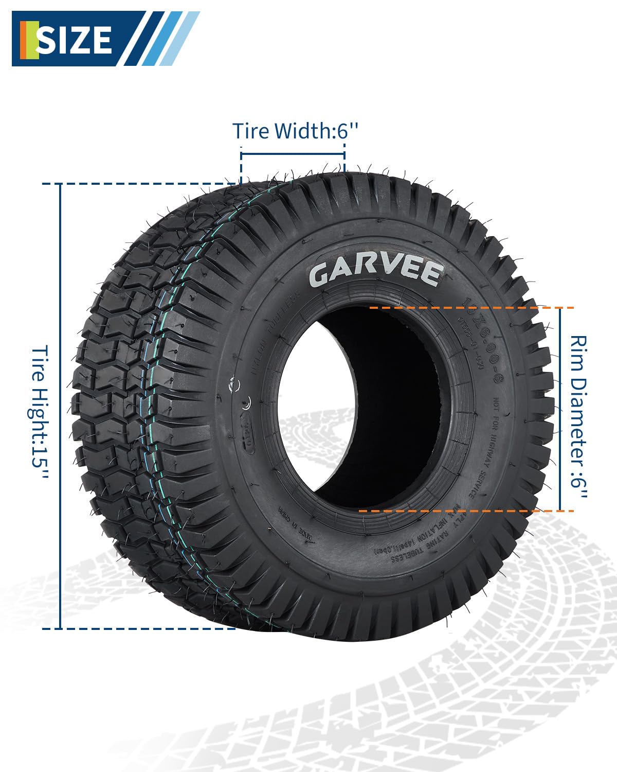 Garvee 2 Pack 15x6.00-6 Lawn Mower Tire V Pattern Tubeless For Lawn & Garden Mowers 15x6-6 4PR Black