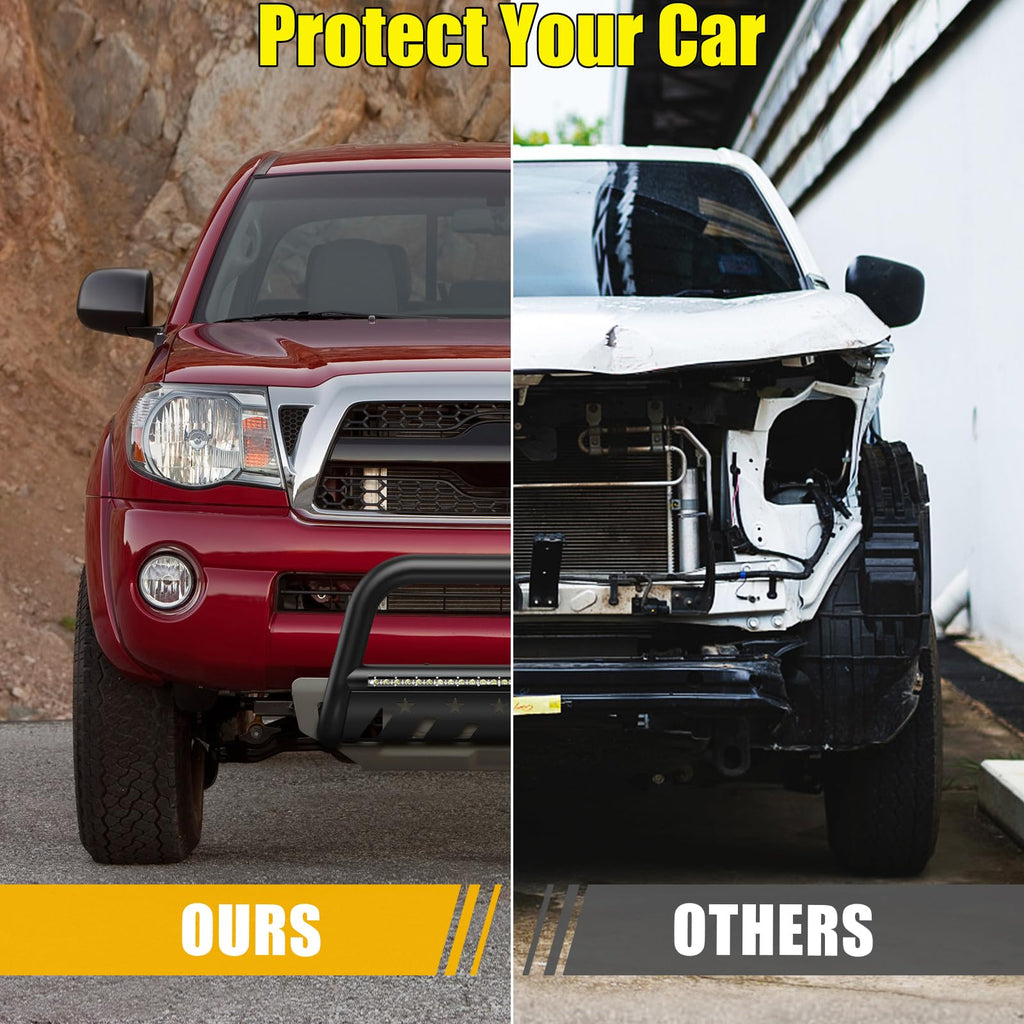 Garvee Toyota Tacoma Bull Bar with LED Light, 3" Steel Push Bar, Skid Plate, Waterproof, Anti-Corrosion, 2005-2015 Models, Home Installation