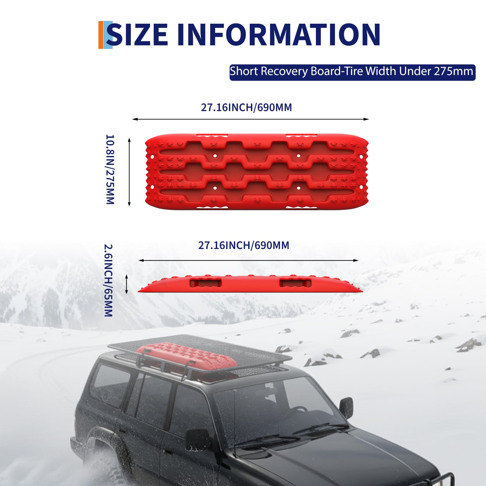 Garvee 2 Pack Off-Road Traction Boards - Durable Recovery Boards for Snow and Sand, 28"x10.8"x2.6", Black