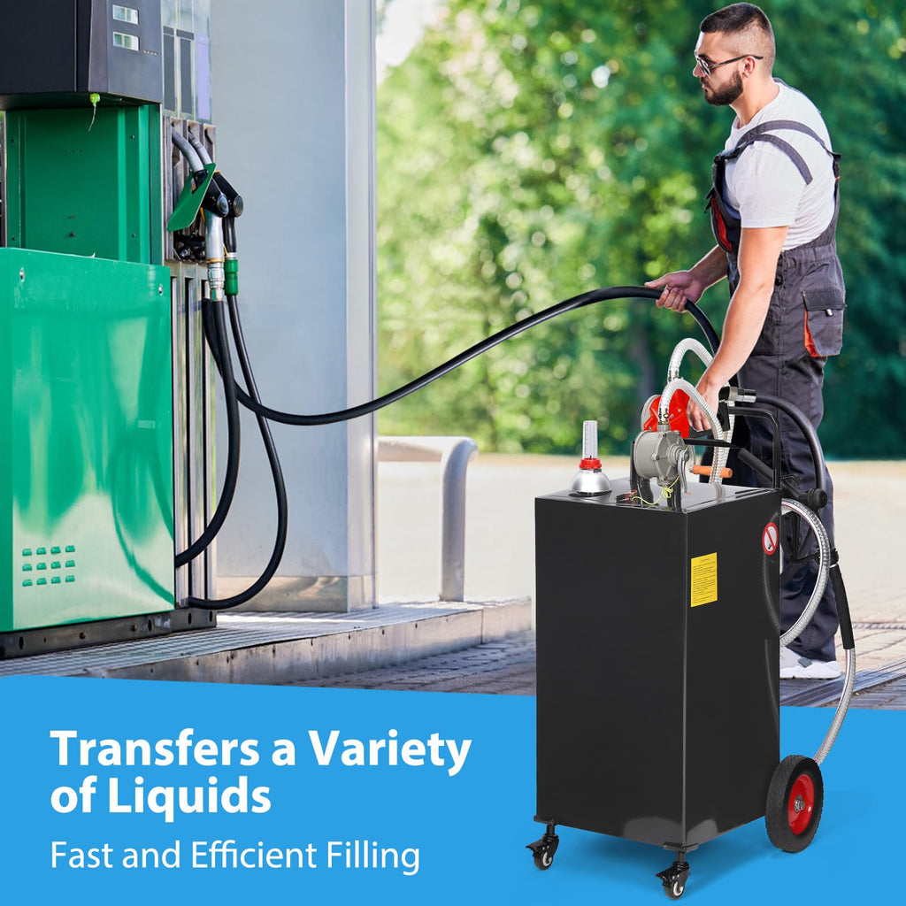 Garvee 30 Gallon Fuel Caddy With Manual Transfer Pump Heavy-Duty Stainless Steel 4-Wheel Mobile Design For Gasoline Diesel