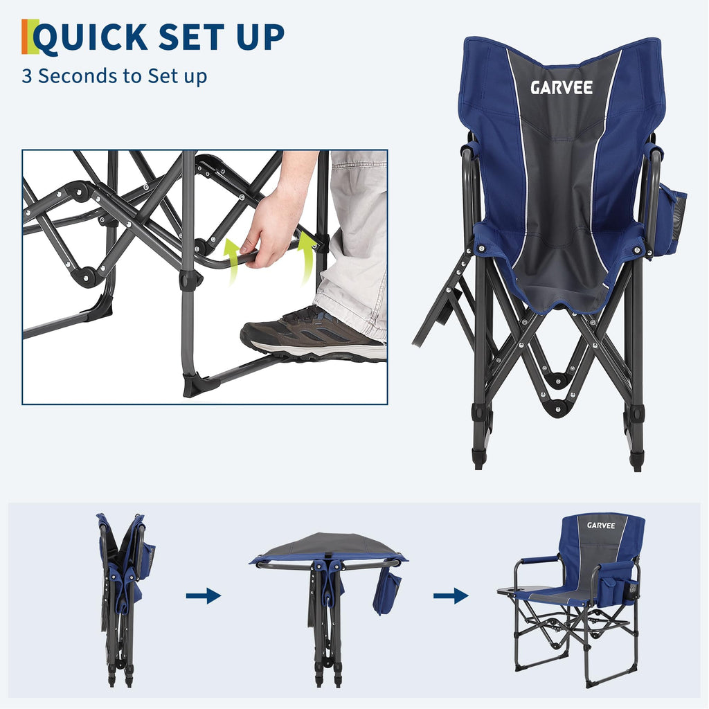 Garvee Oversized Camping Directors Chair Portable Folding Lawn Chair with Side Table for Outdoor Beach Fishing Picnic, Heavy Duty
