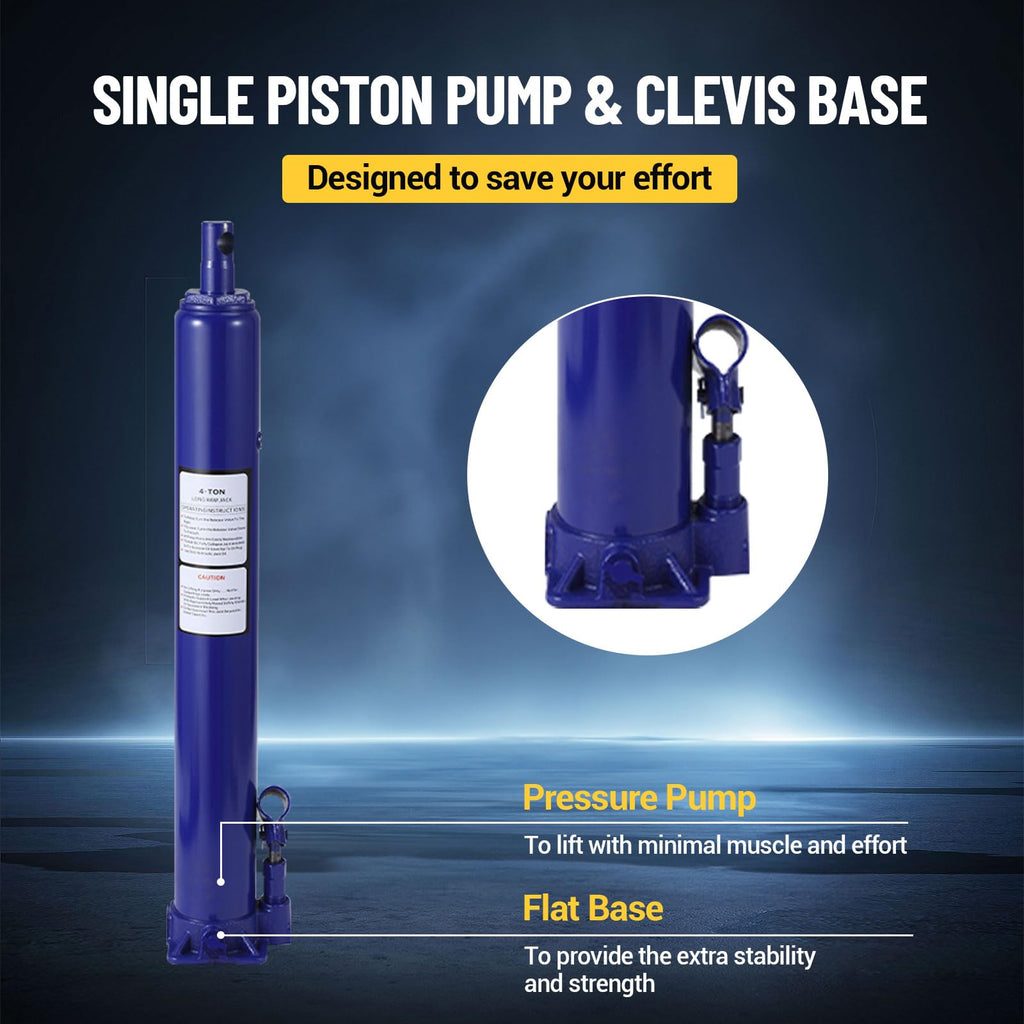 Garvee 8 Ton Hydraulic Long Ram Jack with Single Piston Pump, Flat Base, 24-43.7 Inch Lift for Truck Engine Hoist