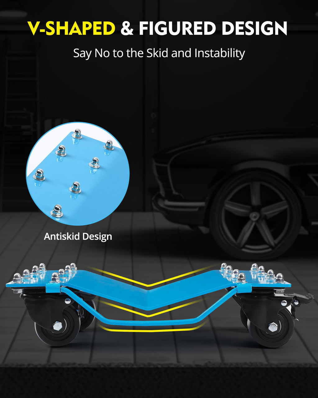 Garvee Car Dolly [Set of 4 with 8000 lbs Capacity], Manganese Steel Heavy Duty Car Mover Wheel Dollies with Antiskid Plate & 360 Degree Rotatable Wheel, 16" x 13", Blue