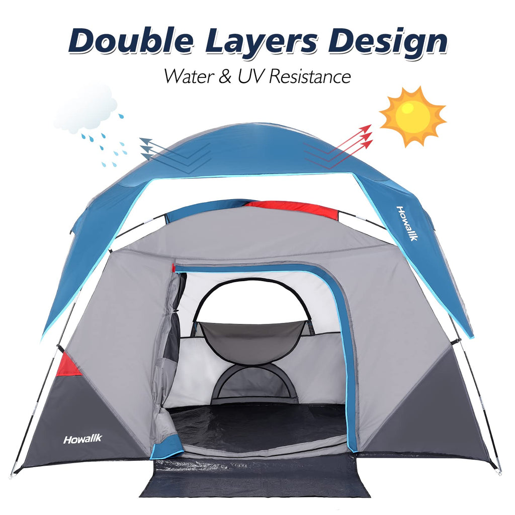 Garvee Camping Tent 4-5 Person Portable Waterproof Windproof | 190T PU Material | Instant Pop Up | UV Resistant | Hiking Backpacking Traveling Outdoor