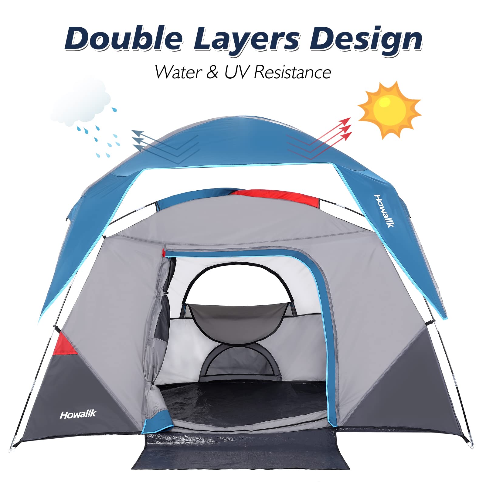 Garvee Camping Tent 4-5 Person Portable Waterproof Windproof | 190T PU Material | Instant Pop Up | UV Resistant | Hiking Backpacking Traveling Outdoor