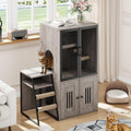 Garvee Cat Litter Box Enclosure with Doors, Double Cat House with Storage, Ladder, Grey, 22.6"L x 17.7"W x 10.9"H