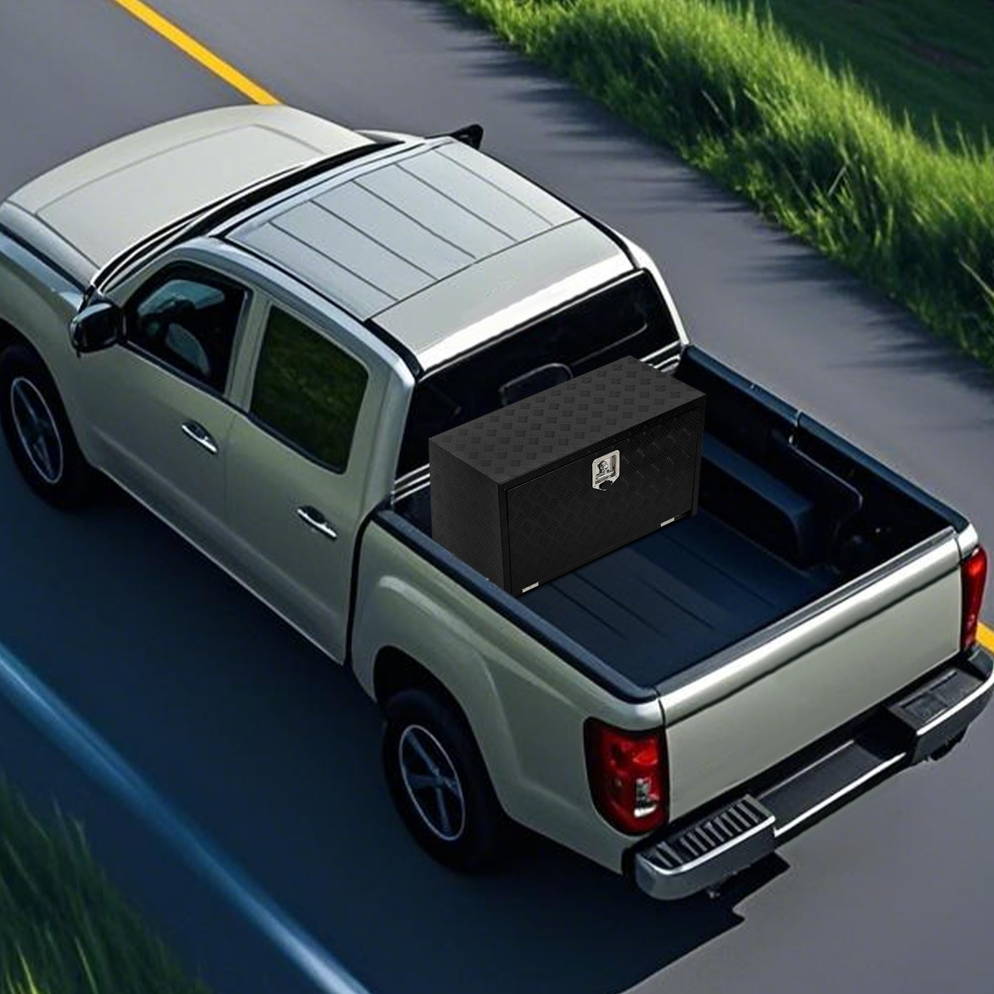 Garvee 30 Inch Heavy Duty Aluminum Tool Underbody Box Waterproof Truck Storage Organizer Chest for Pick Up Truck Bed RV Trailer Black