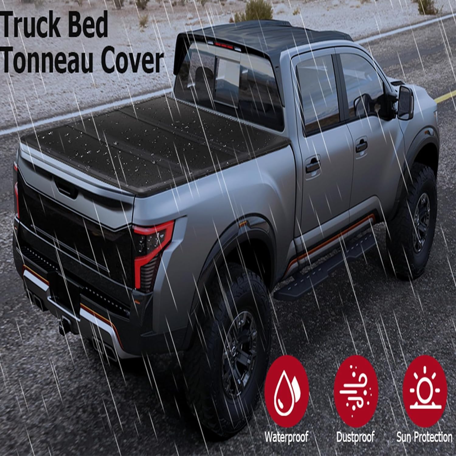 Garvee Hard Folding Truck Bed Tonneau Cover , Tri-Fold Truck Tonneau Cover Compatible with 2005-2025 Nissan Frontier King Cab 1.5 Cab 6.1ft Bed, Black