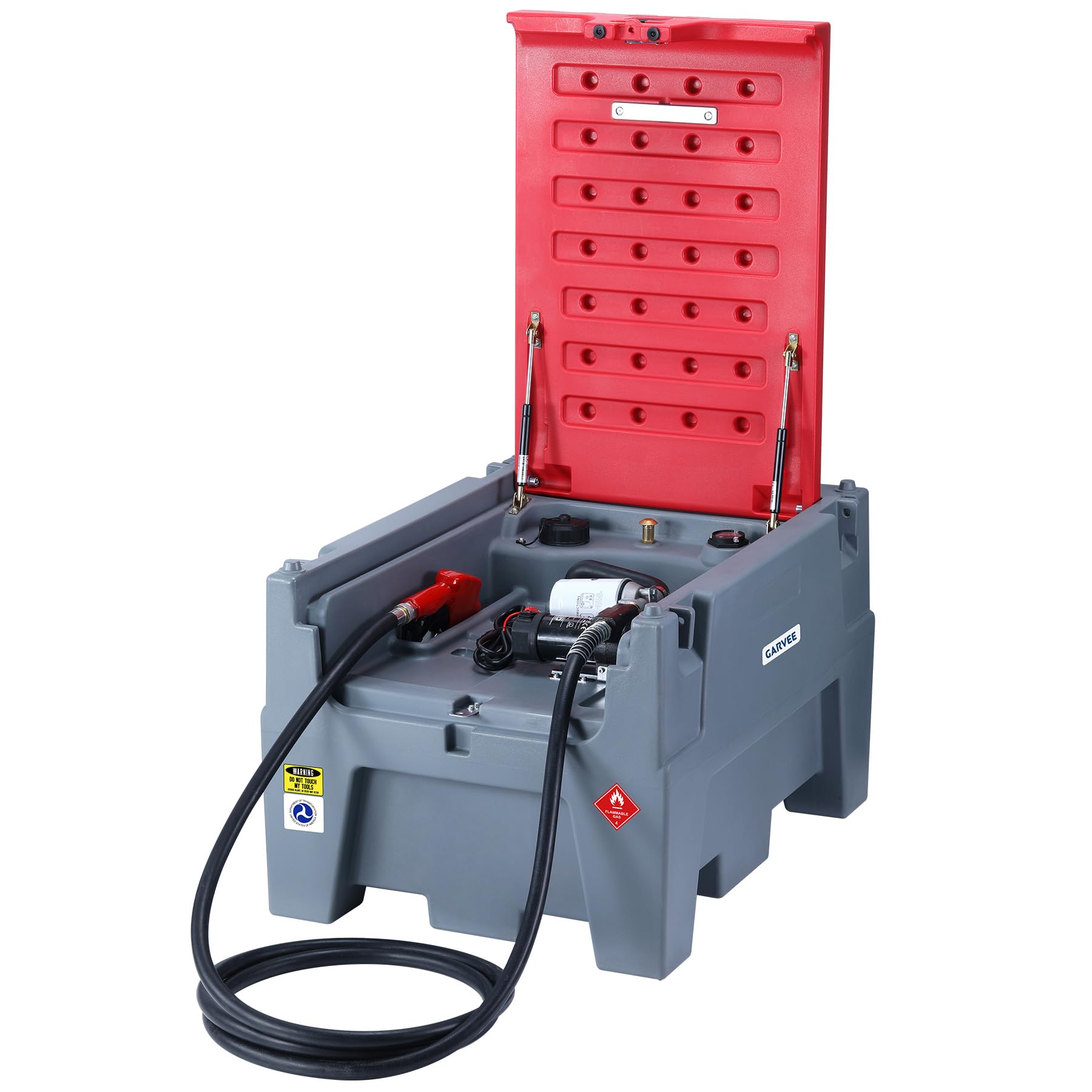 Garvee Portable Diesel Tank 60 Gallon Capacity With 12V Electric Transfer Pump And 13.1ft Rubber Hose For Easy Fuel Transportation, Red