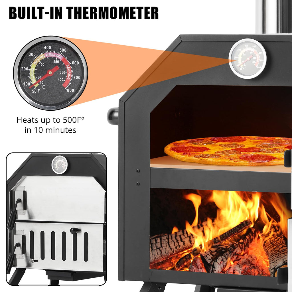 Garvee Wood-Fired Outdoor Pizza Oven, Foldable Legs, 12" Stone, Pizza Peel, Waterproof Cover for Camping, Backyard BBQ, and Parties
