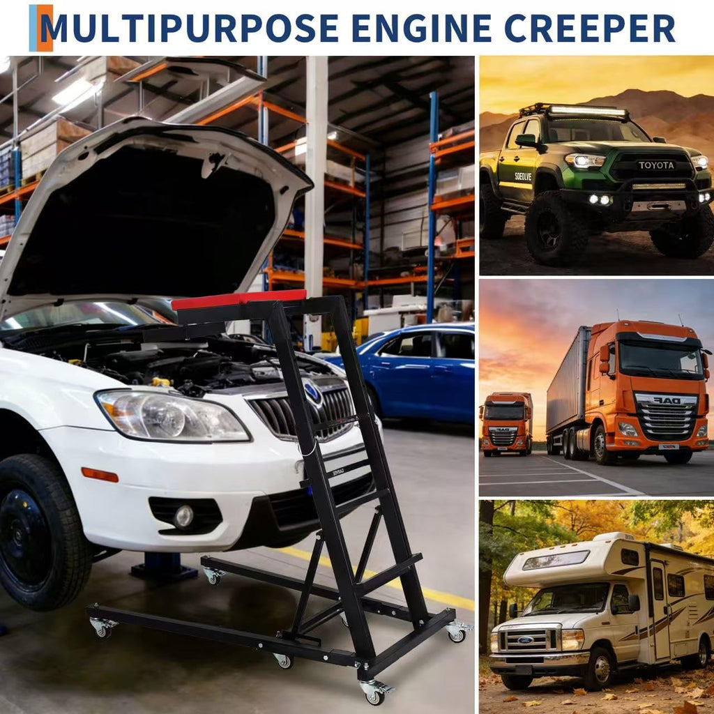 Garvee Heavy-Duty Foldable Automotive Engine Creeper, Adjustable Height 45" to 66", 400 lbs Capacity, with 6 Wheels, Storage Tray, and Padded Deck for Auto Repair & Trucks