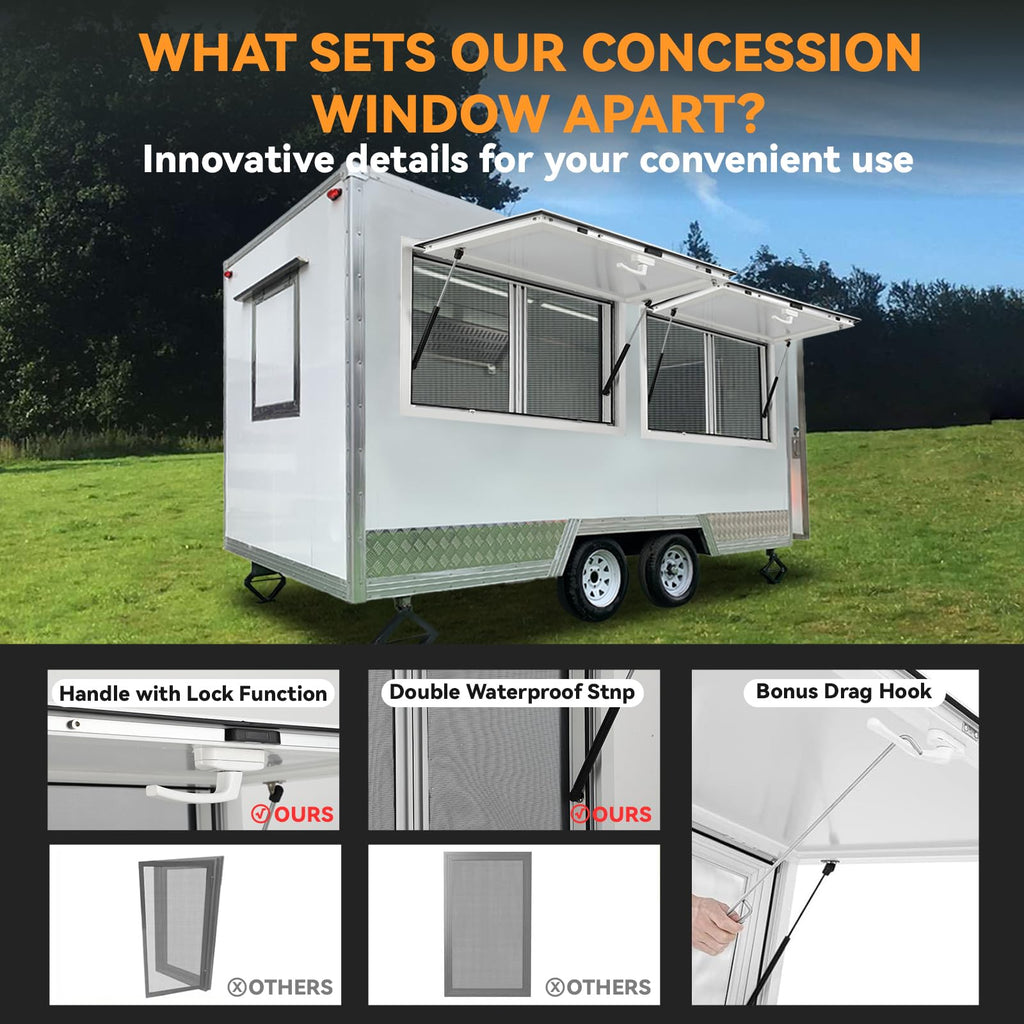 Garvee 36"W x 36"H Concession Window - Aluminum Alloy Food Truck Service Window with Sliding Screens, Awning Door, Hydraulic Lift, and Locking Mechanism for Catering (Glass Not Included)