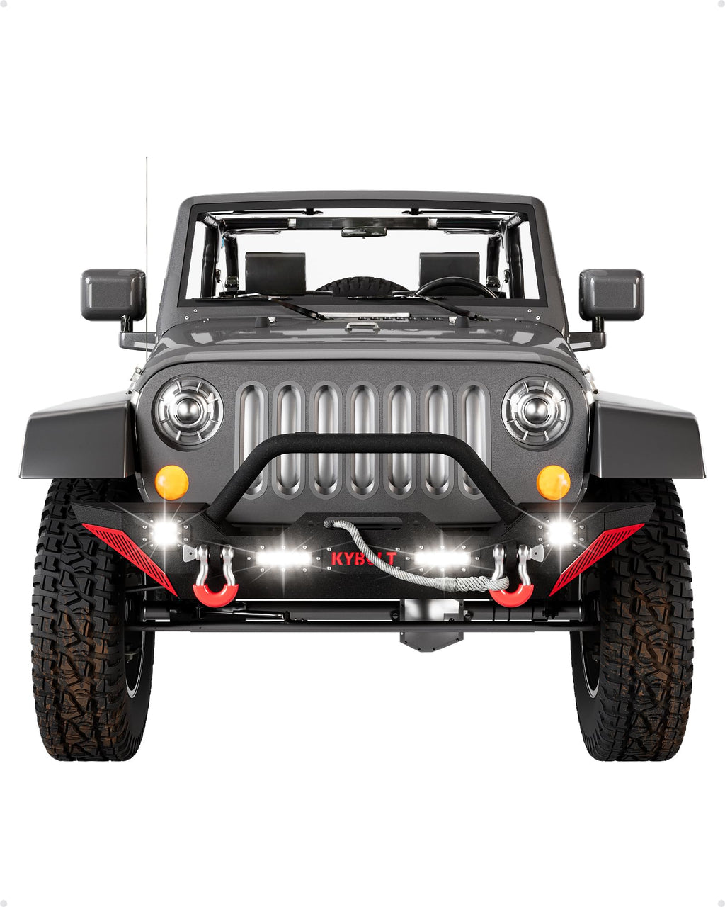Garvee Front Bumper Compatible with 2007-2018 Jeep Wrangler JK & Unlimited JKU (2/4 Doors), Rock Crawler Off Road Full Width Bumper w/Winch Plate, 2 D-Rings & Paintable Armor