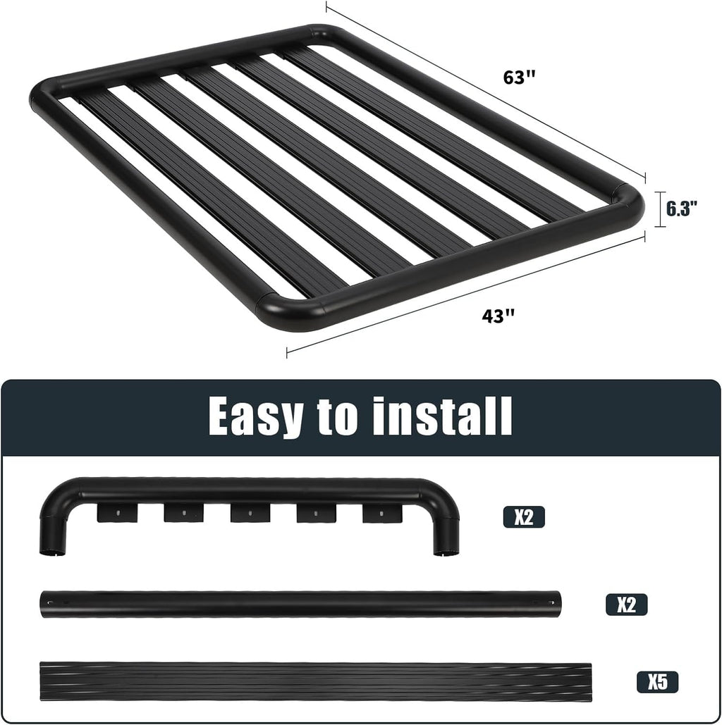 Garvee 63"X43"X6.3" Roof Cargo Basket Extra Storage Tubular Steel SUV Camping