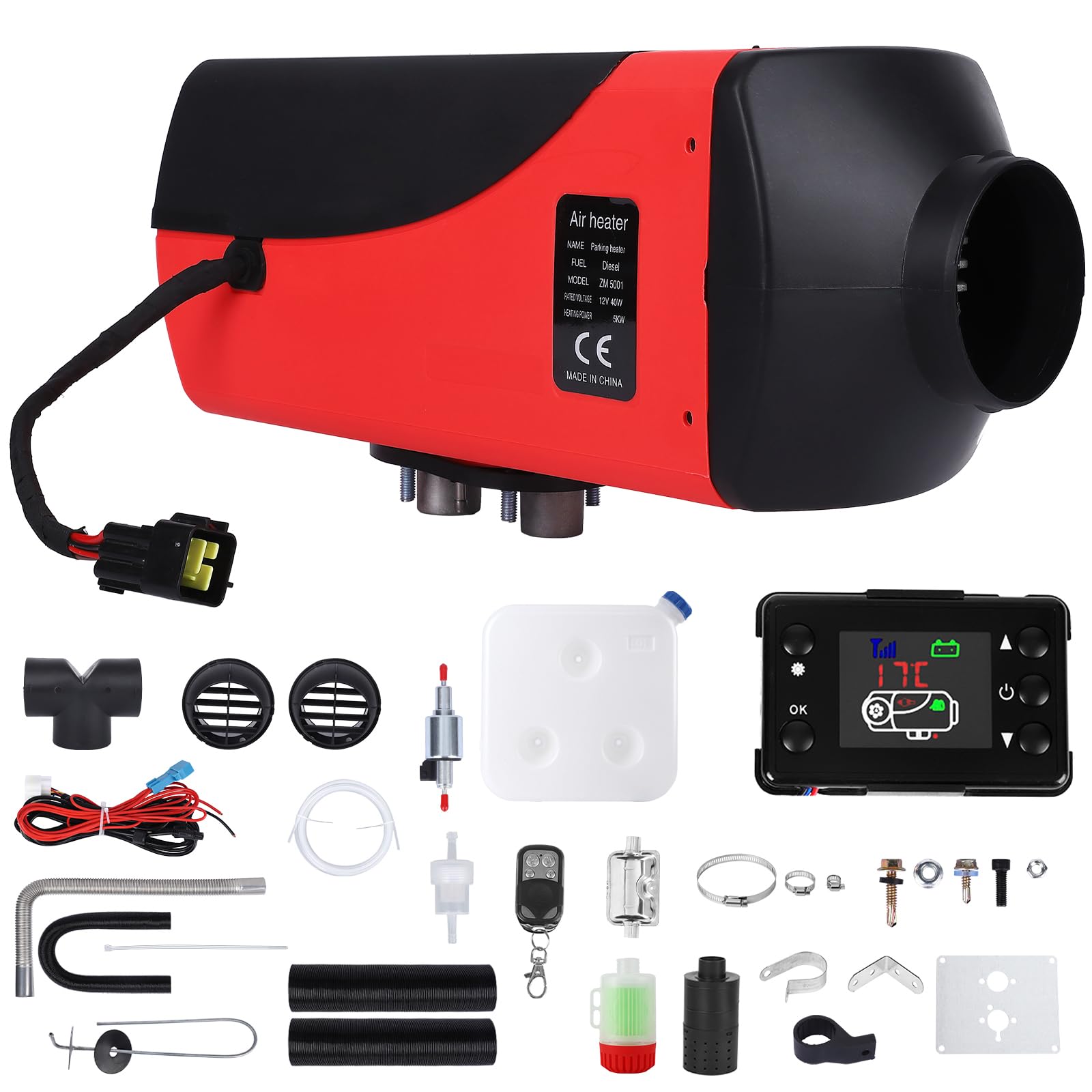 Garvee Diesel Air Heater 12V, 10L Tank, Diesel Heater 5KW, Muffler, Diesel Parking Heater with LCD Thermostat Monitor & Remote Control for Trucks, Trailer, Boat and Motor-Home