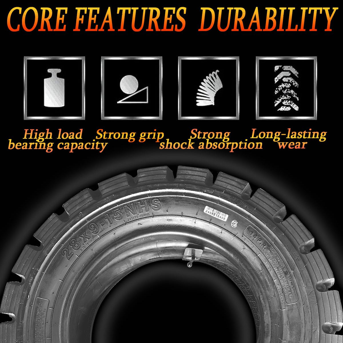 Garvee Set of Two 28x9-15 Heavy Duty Forklift Tire 14 PLY with Tube Flap - Tube Type, 28x9x15 Durable Industrial Forklift Tires, 2PCS
