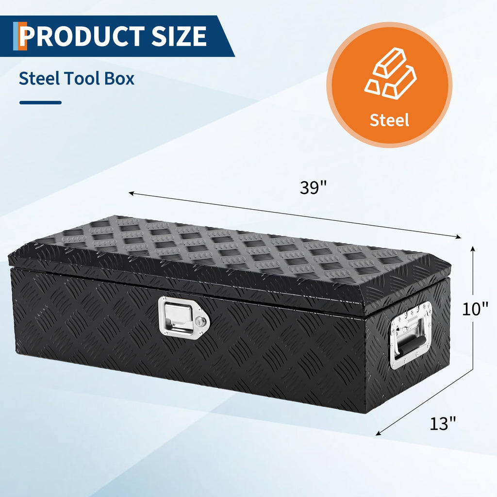 Garvee 39X13 Inch Truck Bed Tool Box Heavy Duty Aluminum Diamond Plate Waterproof Storage Chest with Lock for Trucks Trailers RVs, Black