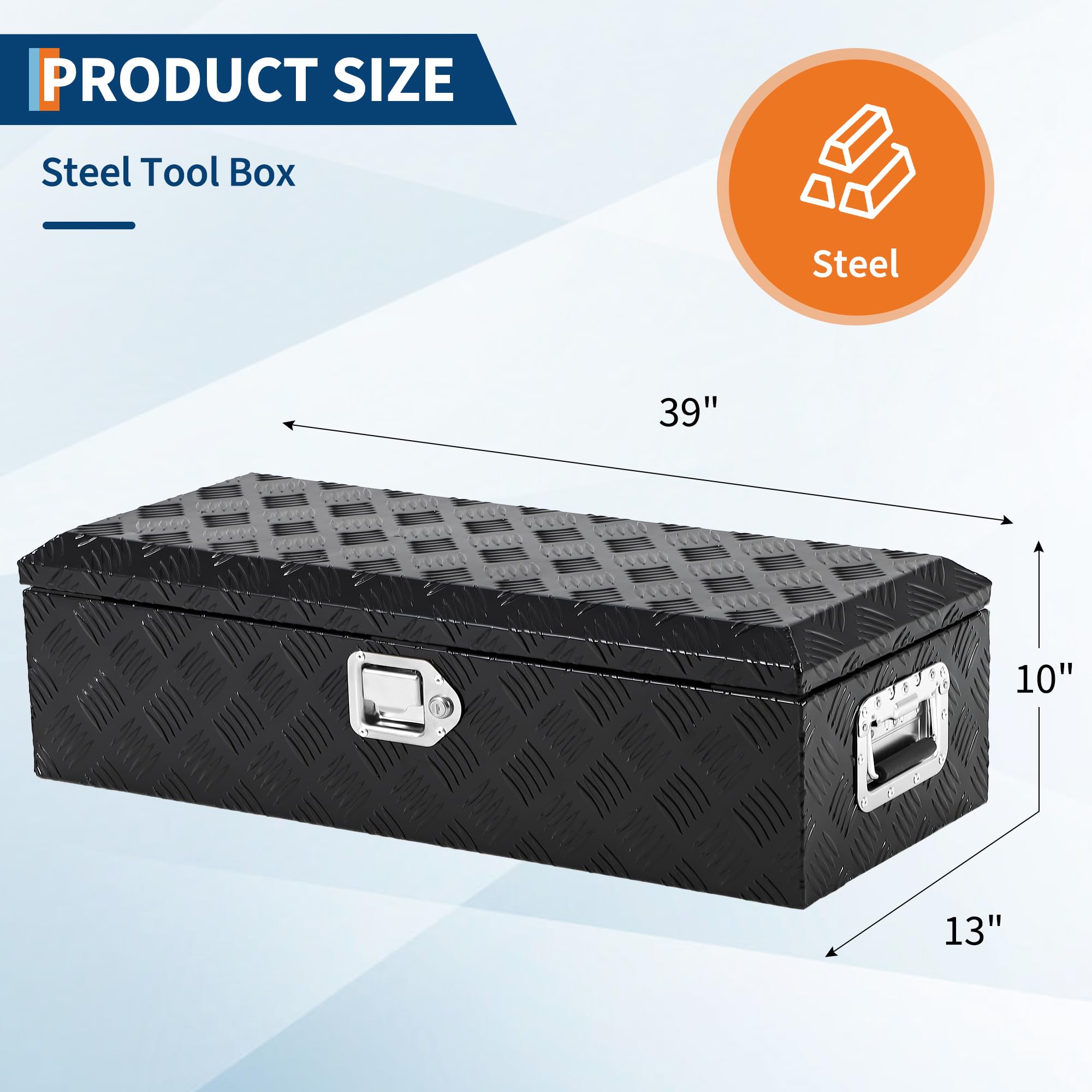 Garvee 39X13 Inch Truck Bed Tool Box Heavy Duty Aluminum Diamond Plate Waterproof Storage Chest with Lock for Trucks Trailers RVs, Black
